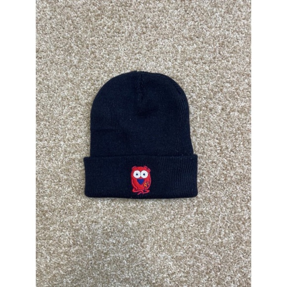 American Apparel Tuque Beanie Black Knit Hat‎ Red Owl Embroidery One Size